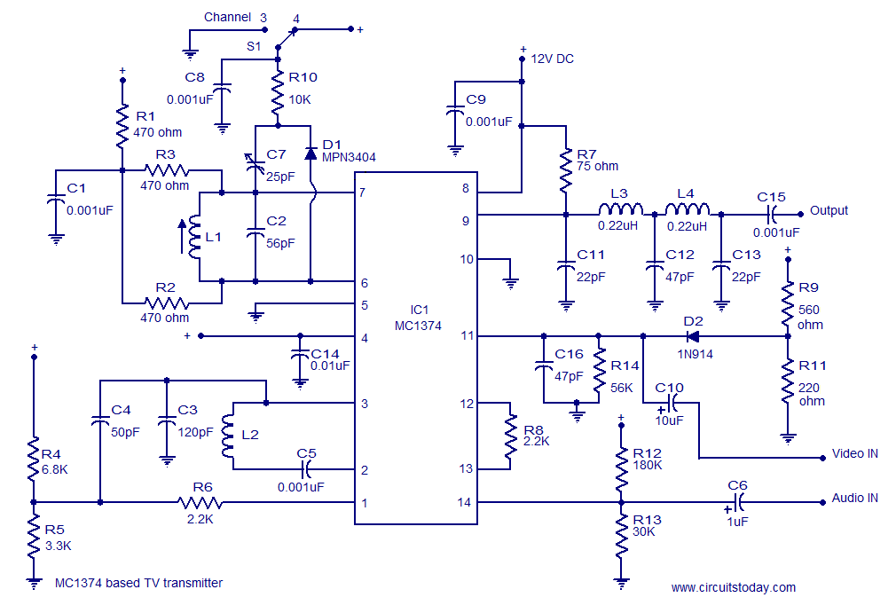 MC1374 TV transmitter circuit
