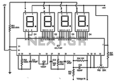 Digital voltmeter using ICL7107 – Circuit Schematic