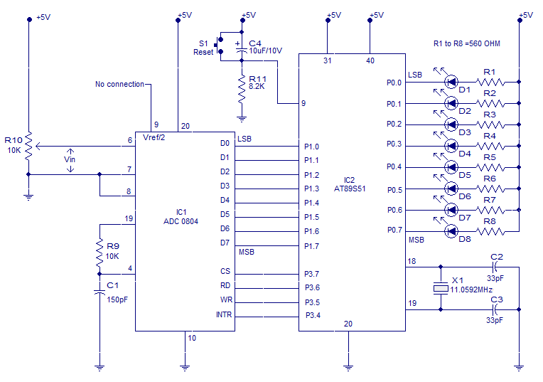 ADC to 8051 circuit