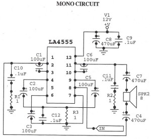 Audio Amplifier MonoCircuit With LA4555 IC circuit