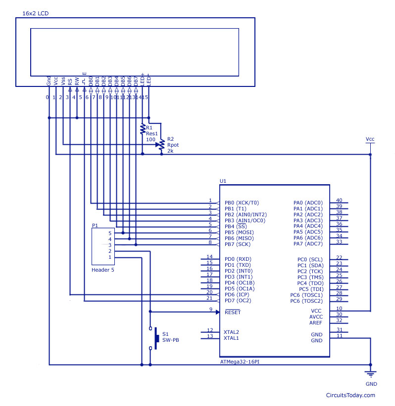 LCD Interfacing with AVR-Atmega8 and Atmega32 circuit