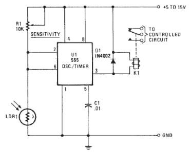 Photo Alarm ElectronicCircuit With 555 Timer IC circuit