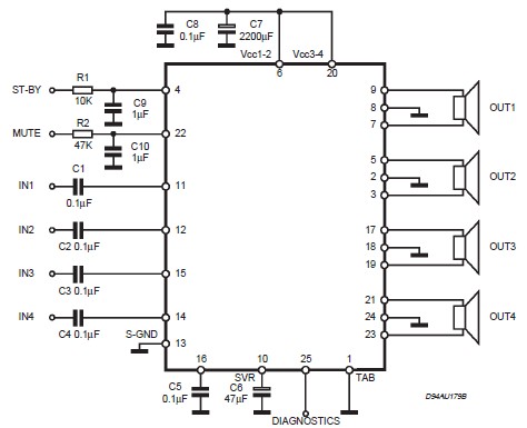 Car Audio Amplifier With TDA7381 IC – Circuit Schematic
