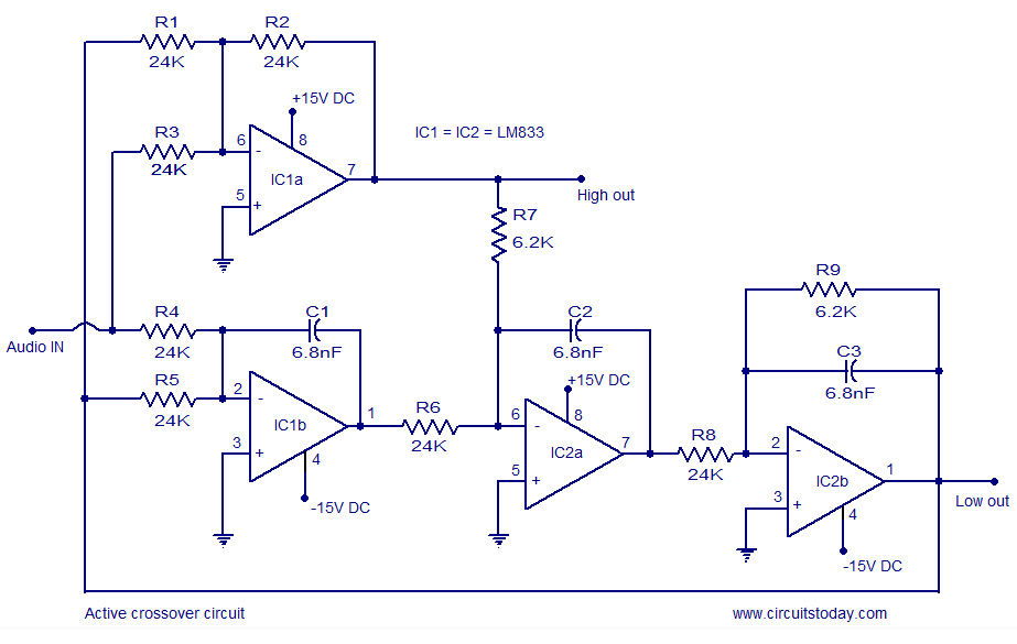 Active Crossover Circuit-Schematic-Design and Diagram – Circuit Schematic