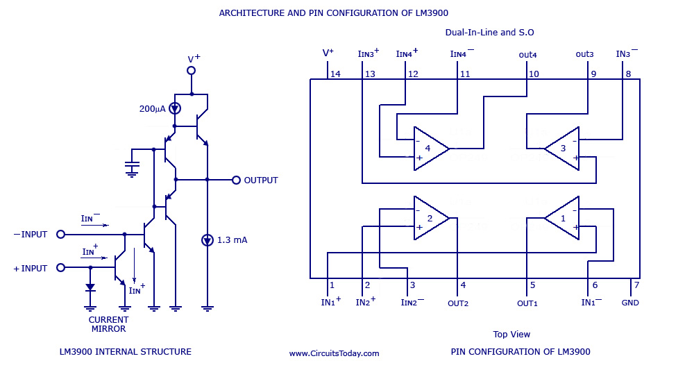 Muti-channel audio mixer circuit based on LM3900 IC. Four channels – Circuit Schematic