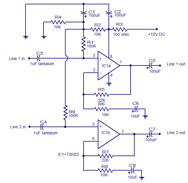 Audio line driver – Circuit Schematic