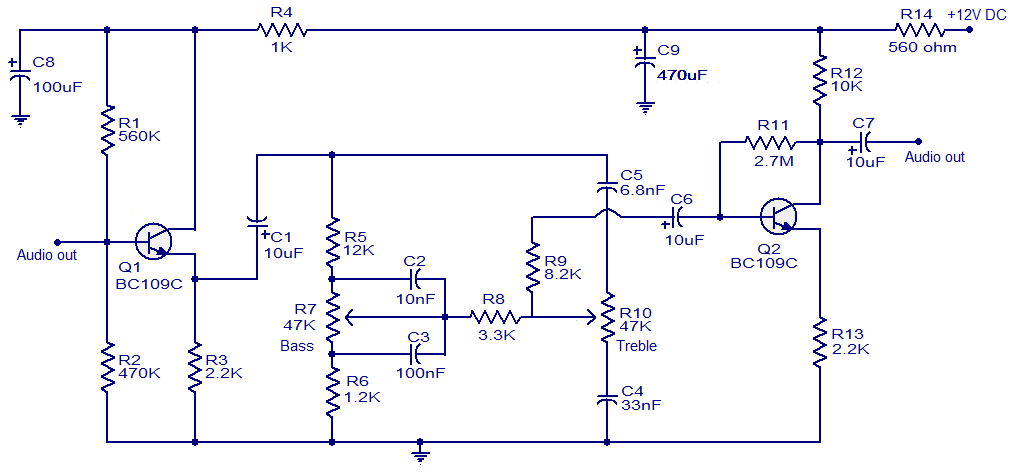 Baxendall tone control circuit – Circuit Schematic