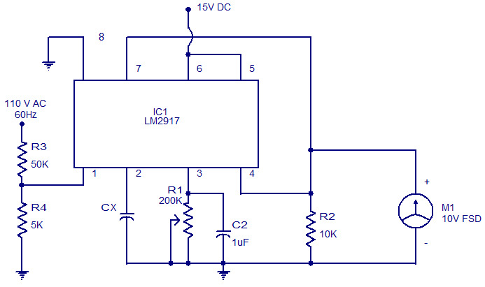 Capacitance meter using LM2917 – Circuit Schematic