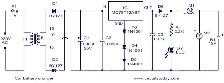 Car battery charger circuit