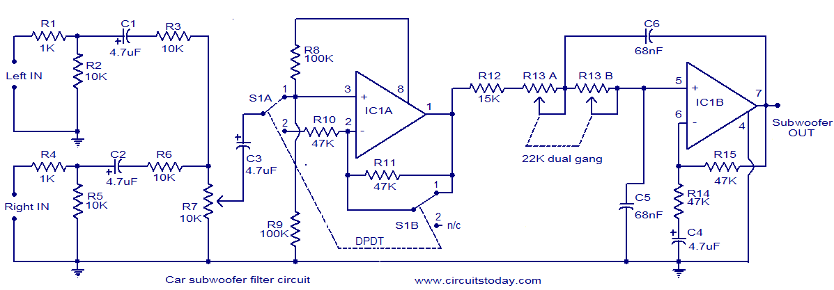 Car subwoofer filter – Circuit Schematic