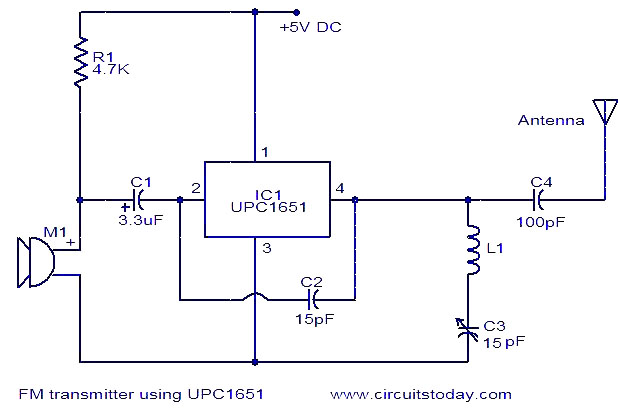 FM transmitter using UPC1651 – Circuit Schematic