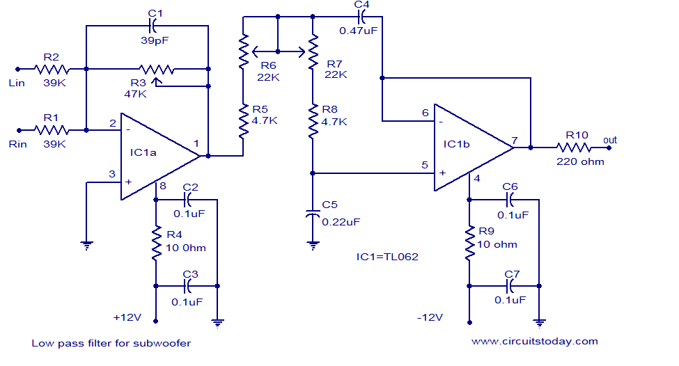 Low pass filter for subwoofer – Circuit Schematic