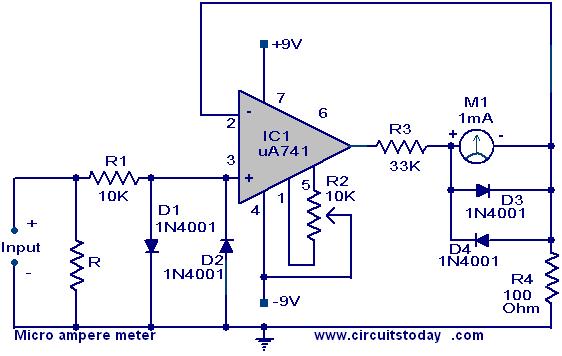 Micro ampere meter using uA 741