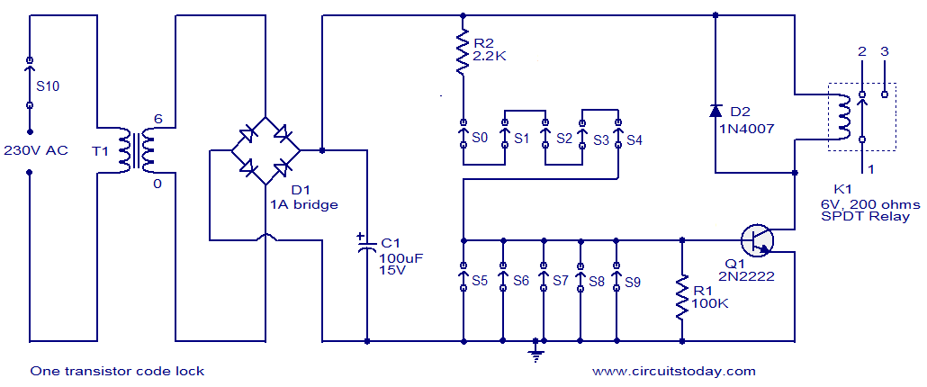 One transistor code lock circuit
