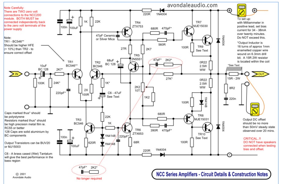 Schematic Audio Amplifier Circuit With NCC200 Transistor circuit