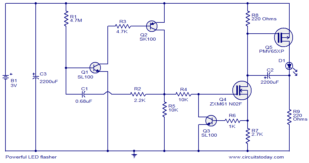 Powerful LED flasher circuit