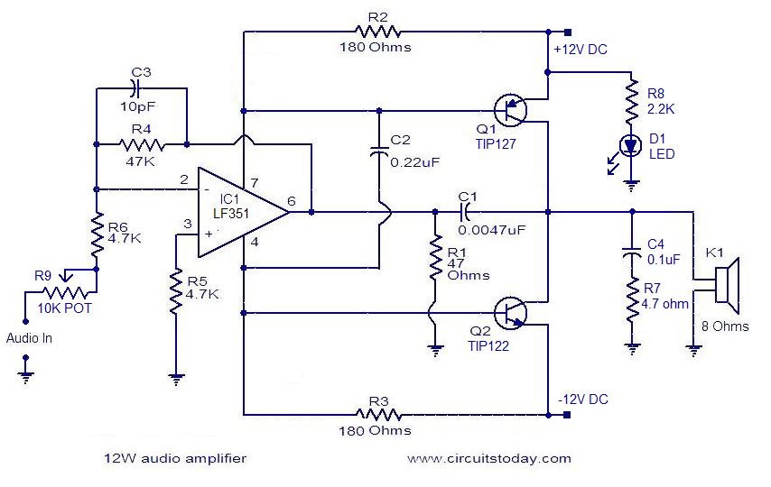 Simple 10W audio amplifier circuit