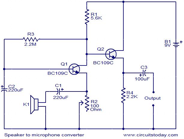 Speaker to microphone converter circuit – Circuit Schematic