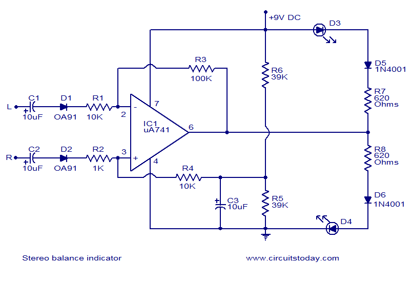 Stereo balance indicator – Circuit Schematic