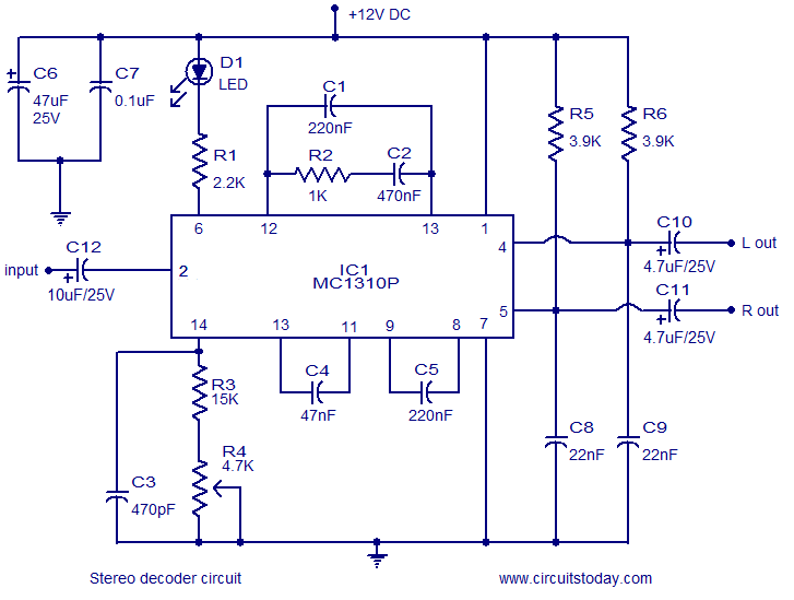 Stereo decoder circuit using MC1310P – Circuit Schematic