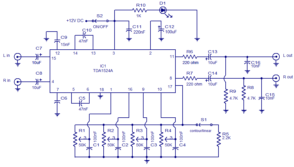 Stereo preamplifier with tone control – Circuit Schematic