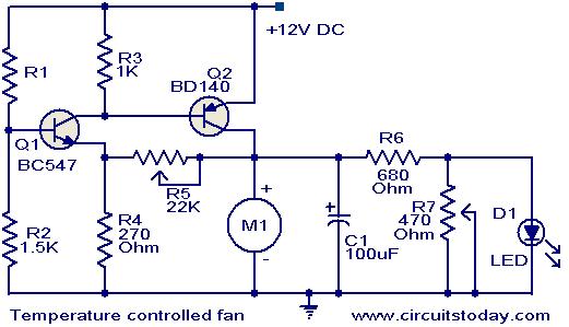 Temperature controlled DC fan circuit