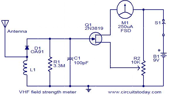 VHF field strength meter circuit