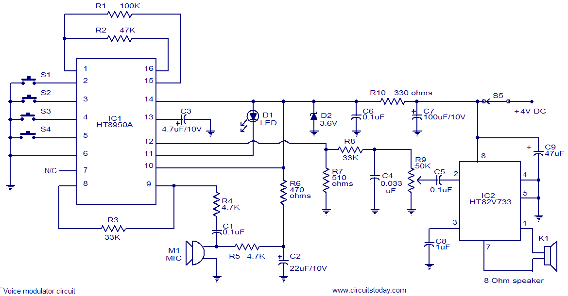 Voice modulator circuit – Circuit Schematic