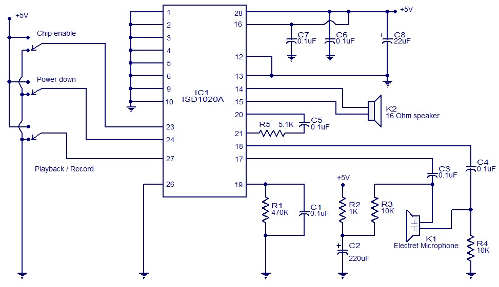Voice recorder/playback circuit – Circuit Schematic