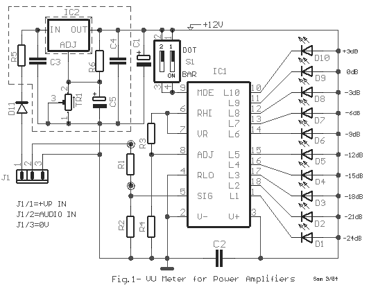 Unit DisplayCircuit With LM3915 IC – Circuit Schematic