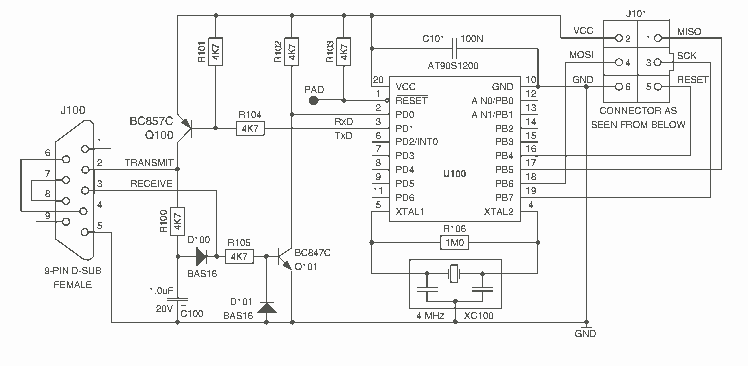 Serial Programmer for AVR microprocessors circuit