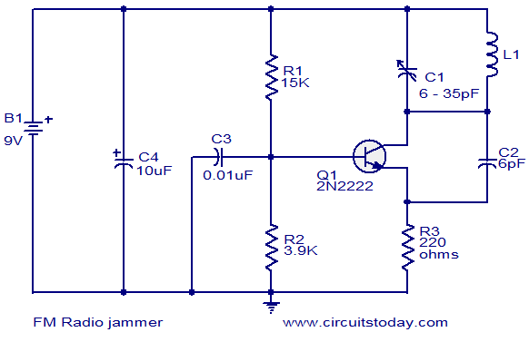 FM Jammer Circuit With 2N2222 Transistor – Circuit Schematic