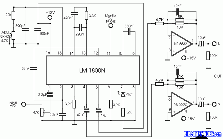 NE5532 IC For FM Stereo Radio Decoder – Circuit Schematic