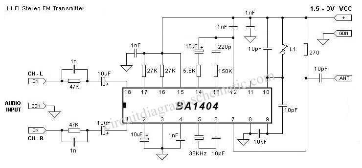 IC BA1404 For Stereo FM Transmitter – Circuit Schematic