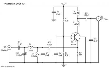 UHF TV Antenna Booster Circuit With BF180 Transistor – Circuit Schematic