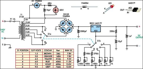 Battery Replacement Power SupplyCircuit Based On The LM317 IC