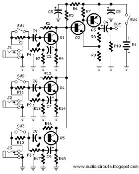 Mini Audio Mixer With Level Control Circuits – Circuit Schematic
