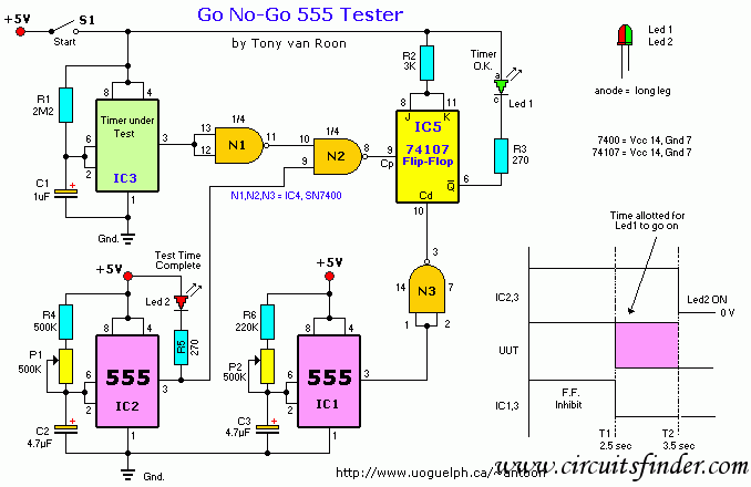 Go-NoGo Tester Circuit With 555 Timer IC circuit