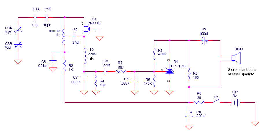 One Transistor FM Radio With Improved Audio Gain – Circuit Schematic