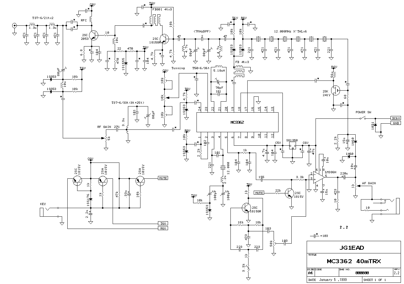 7MHz CW transceiver made with Motrola MC3362P – Circuit Schematic