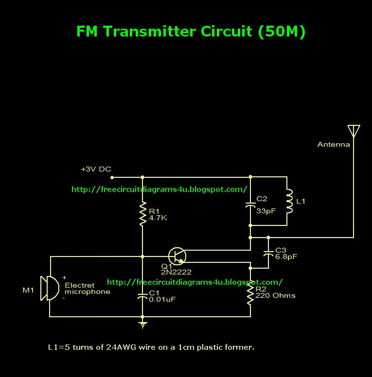 FM Transmitter circuit diagram (50M) With 2N2222 Transistor – Circuit Schematic