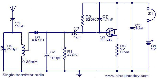 BC547 Single Transistor Radio circuit