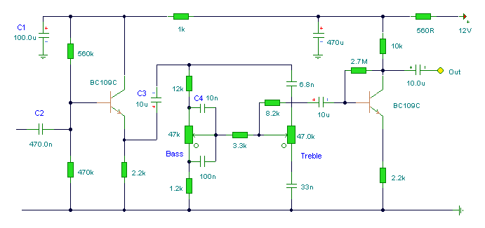 BC 109C For Tone Control – Circuit Schematic