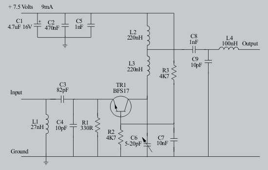VHF Pre-Amplifier Circuits Diagram Using The BFS17 Transistor circuit