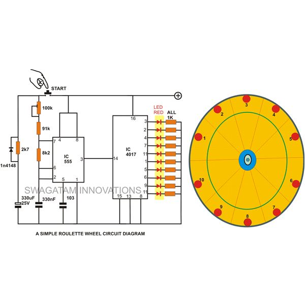 10 led simple roulette wheel circuit
