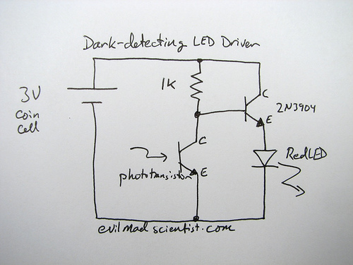 simple and cheap dark detecting led circuit