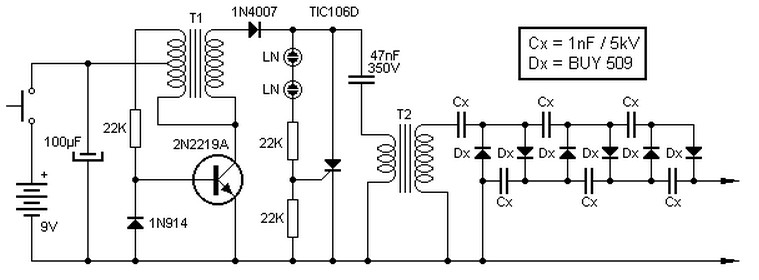 9V to 135kV Inverter Circuit Schematic Diagram circuit