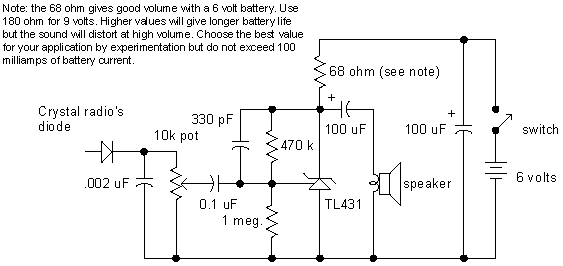 crystal radio audio amplifier circuit – Circuit Schematic
