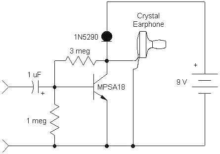 Audio High Gain Crystal Earphone Amplifier – Circuit Schematic