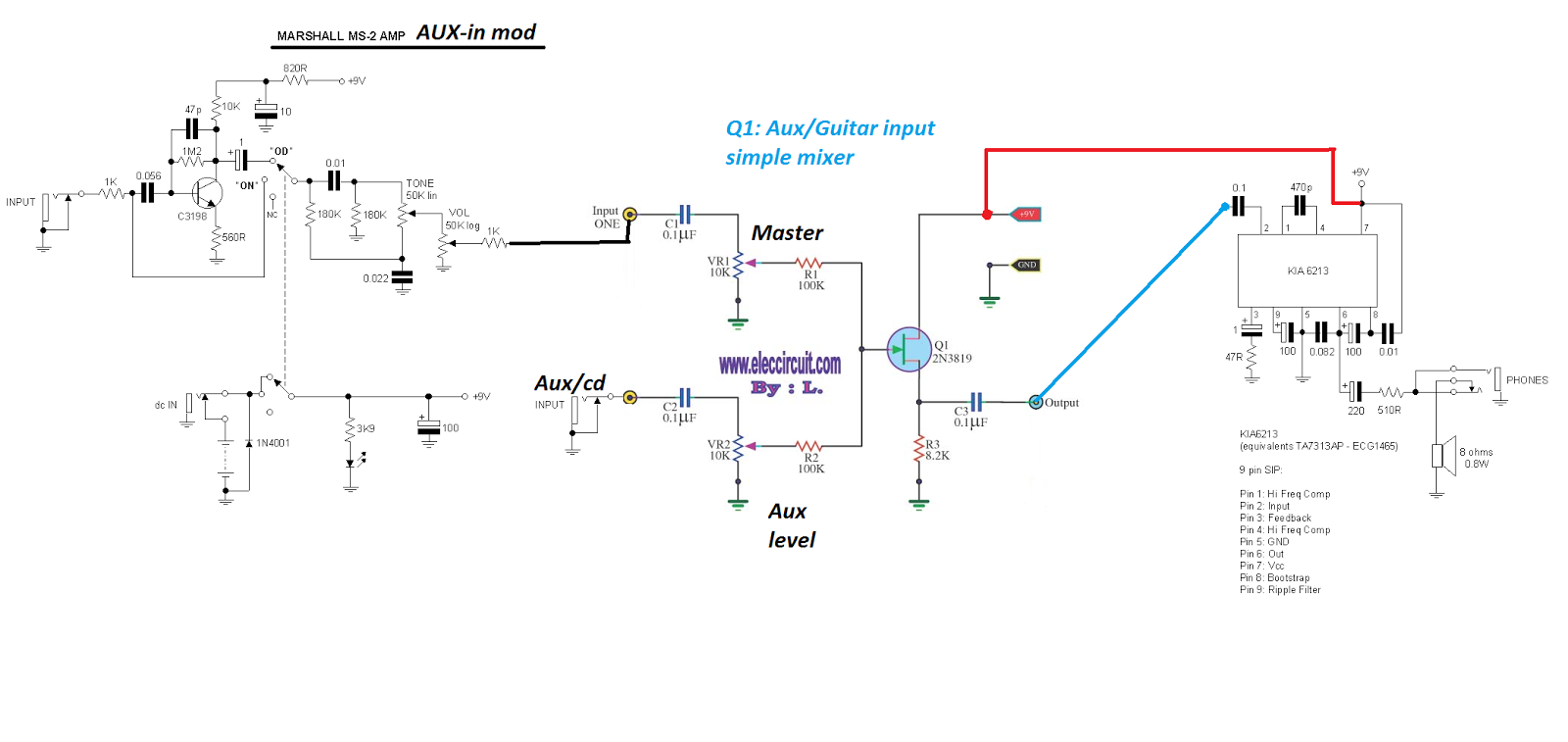 Modding the Marshall Ms-4/ms-2 micro-amplifier! – Circuit Schematic